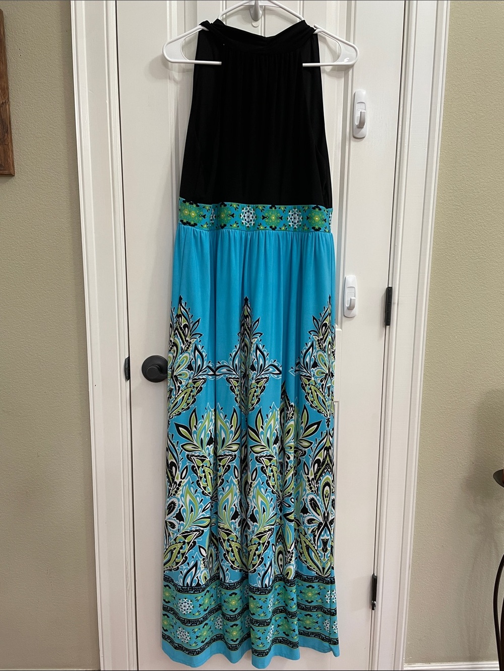 CATO Black and Turquoise Floral Print Empire Waist Maxi Dress Size L - Picture 5 of 7